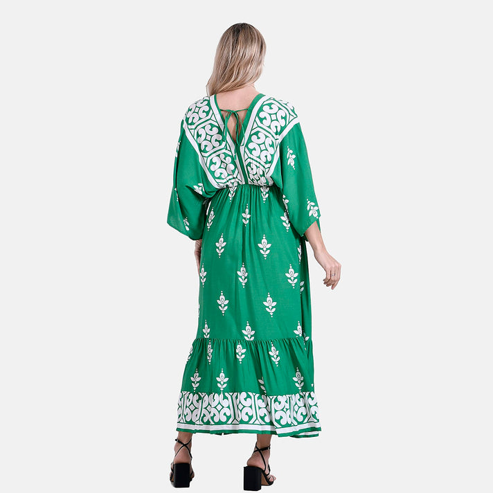 La Marey Mixed Print Elastic Waist V-Neck Maxi Dress with Kimono Sleeves 8032390 2