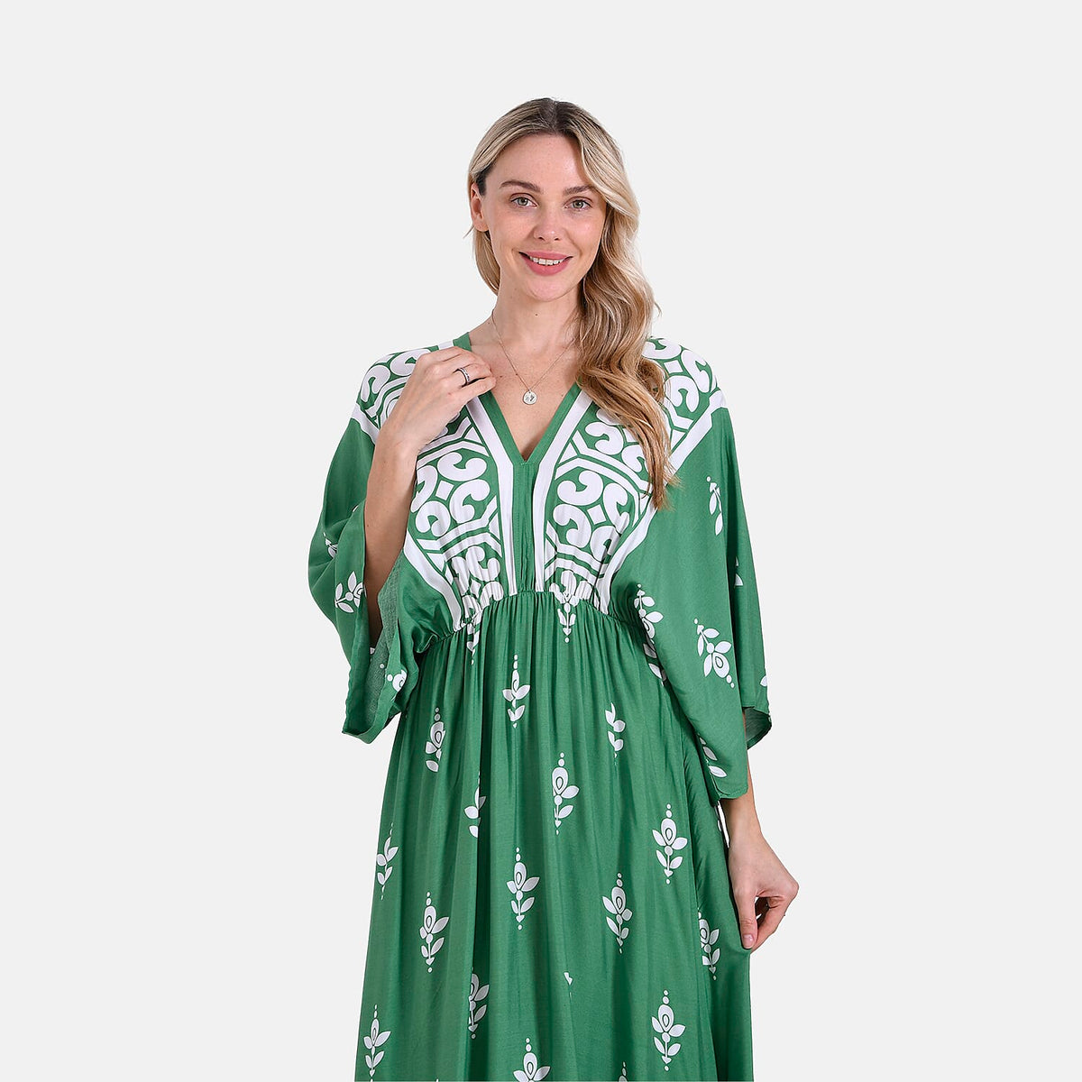 La Marey Mixed Print Elastic Waist V-Neck Maxi Dress with Kimono Sleeves 8032390 5