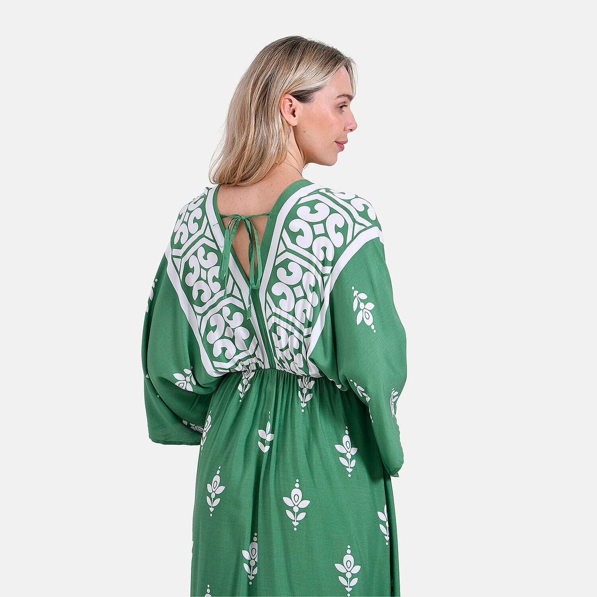 La Marey Mixed Print Elastic Waist V-Neck Maxi Dress with Kimono Sleeves 8032390 6