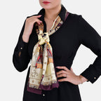 La Marey 100% Mulberry Silk Abstract Print Scarf (Size 175x55cm) - White & Pink