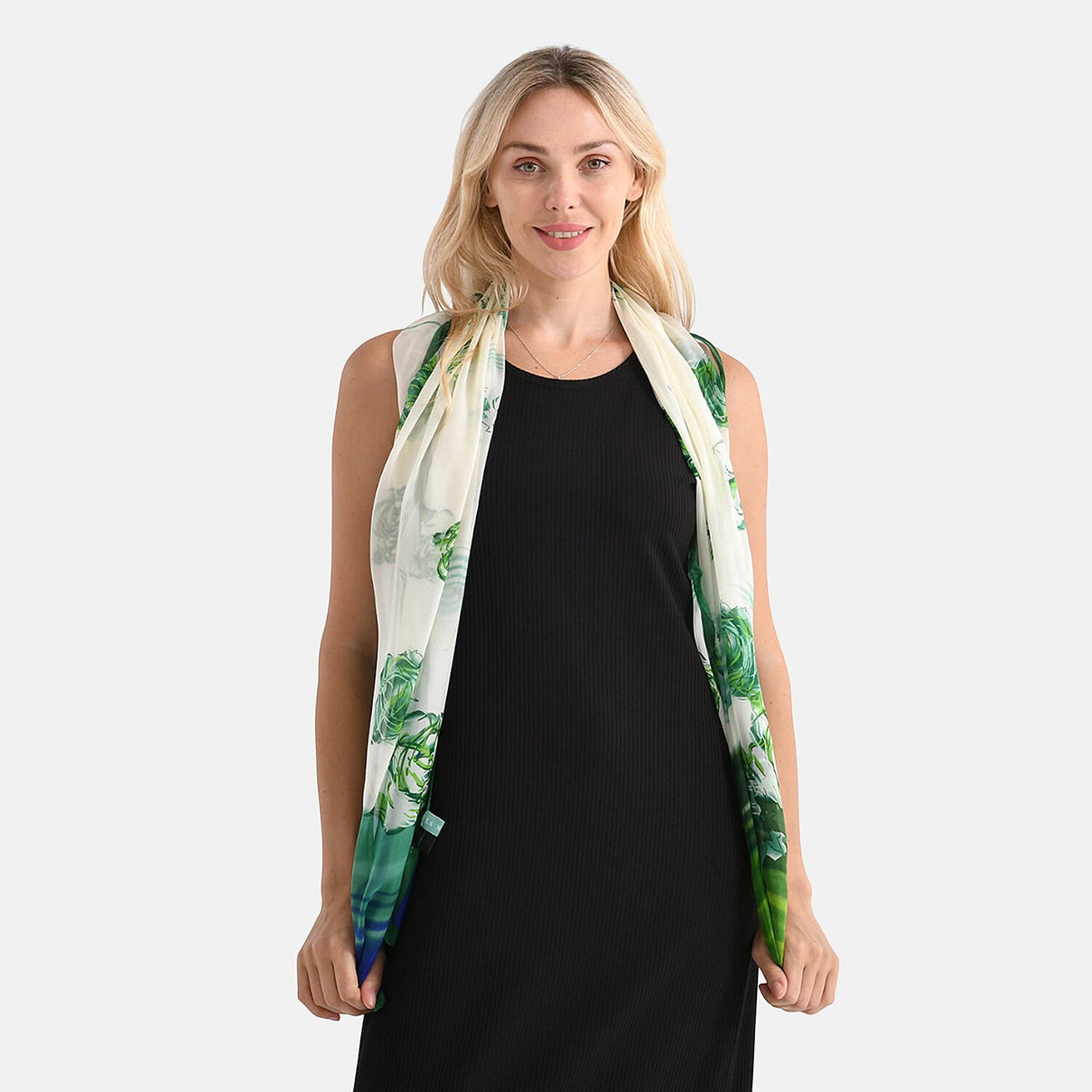 La Marey Mulberry Silk Floral Print Scarf (175 x 65cm) - Blue &amp; Green 8166906 5