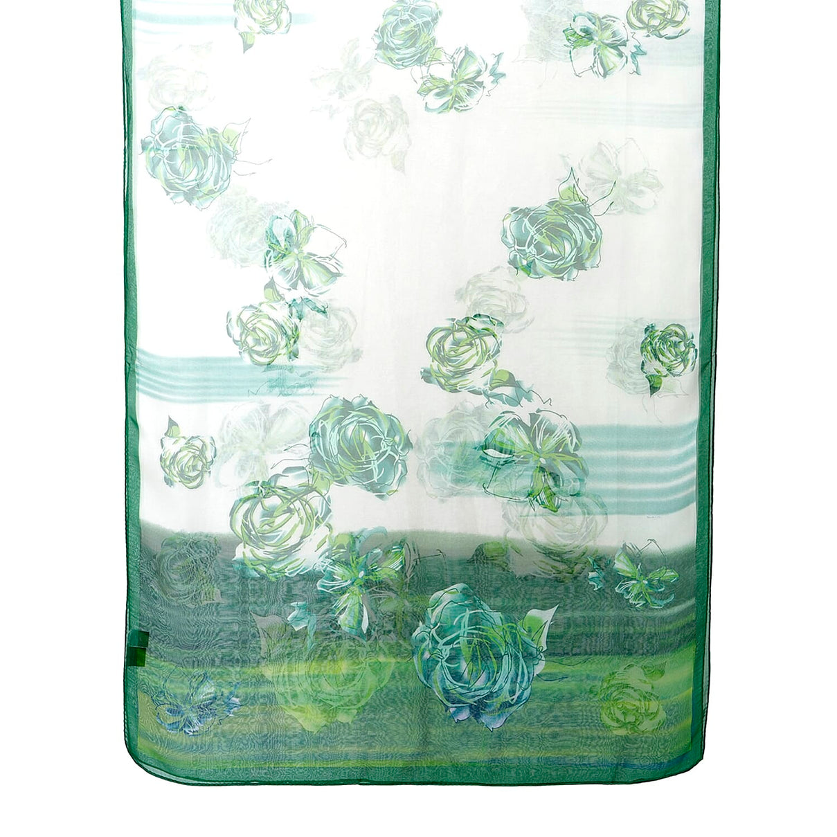 La Marey Mulberry Silk Floral Print Scarf (175 x 65cm) - Blue &amp; Green 8166906 7