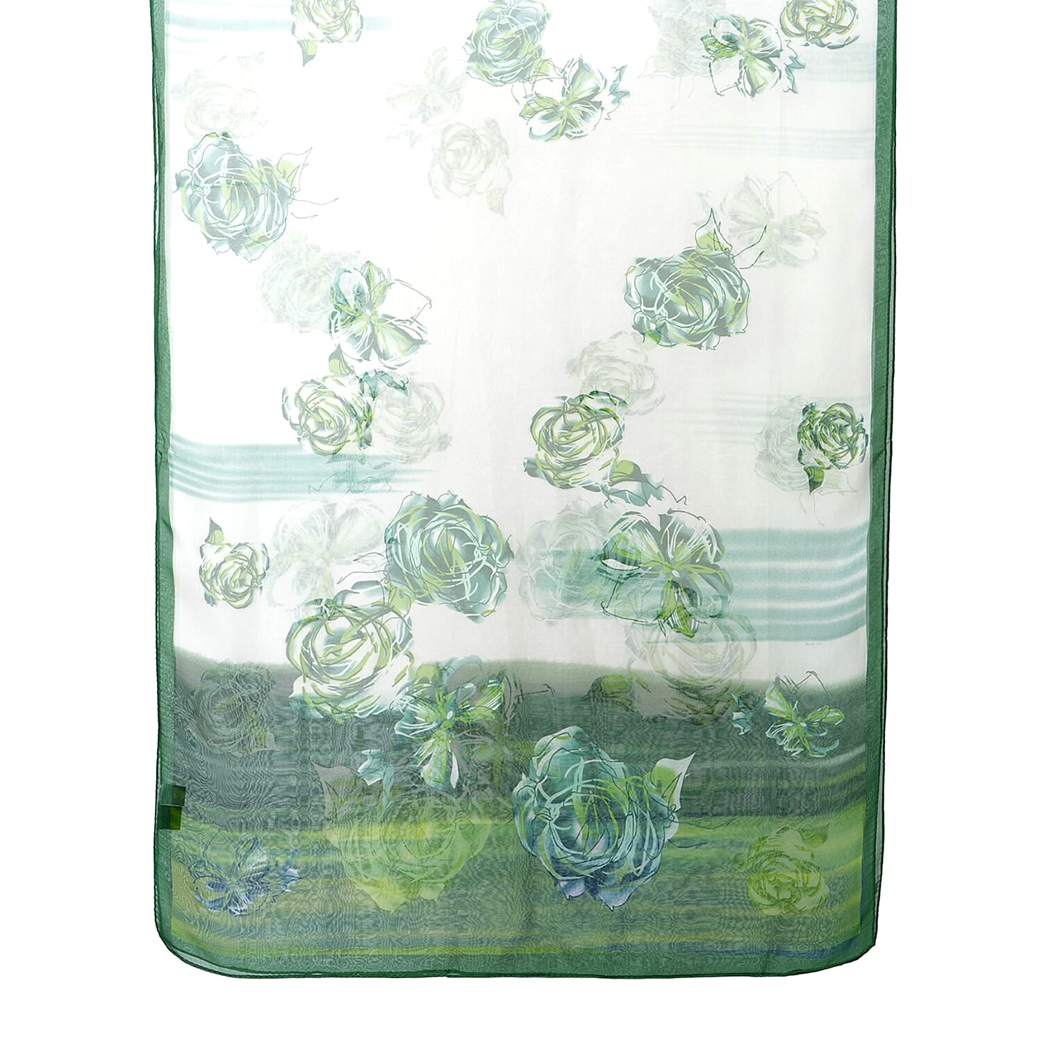 La Marey Mulberry Silk Floral Print Scarf (175 x 65cm) - Blue &amp; Green 8166906 7