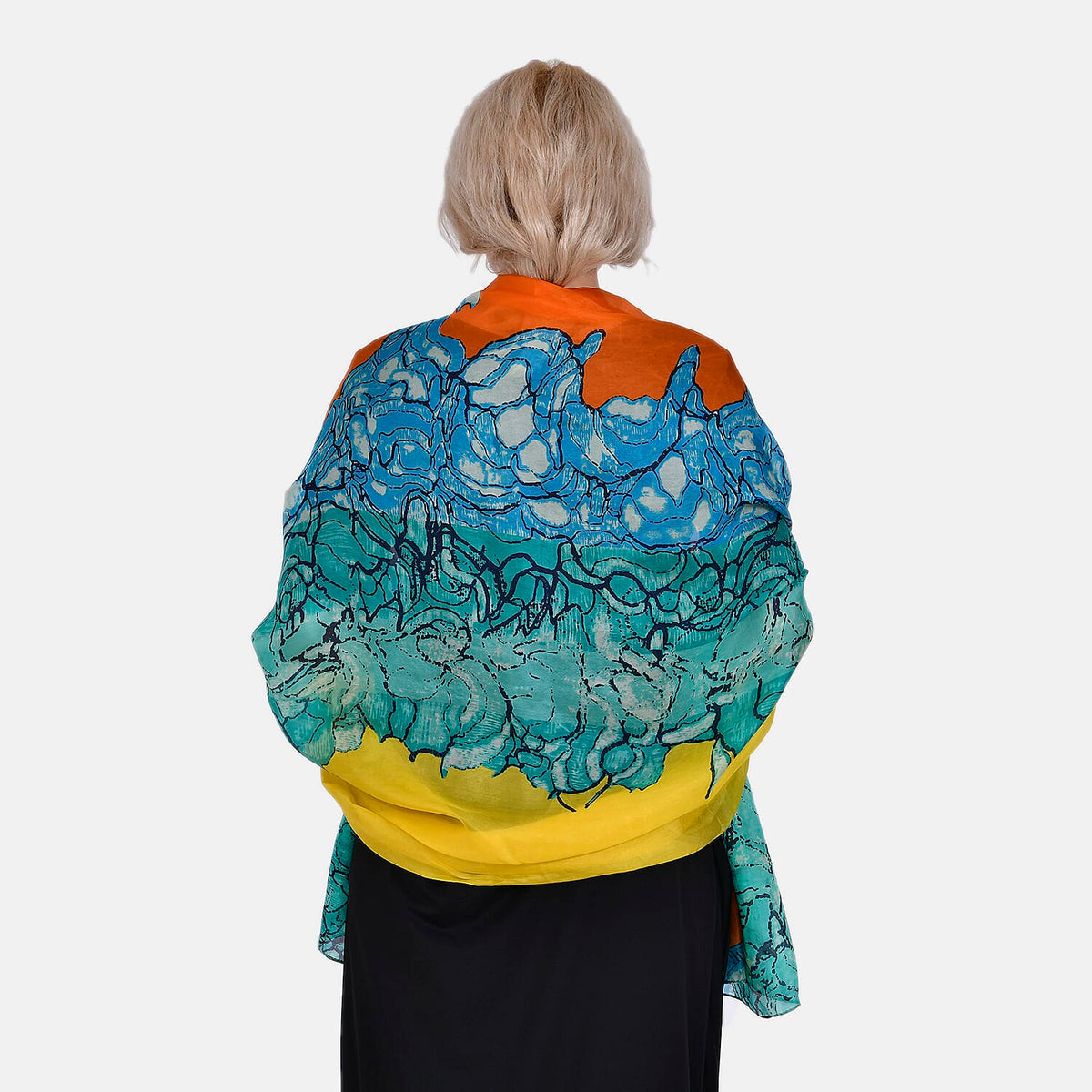 LA MAREY Painted Chiffon Pure Silk Scarf 7756632 2