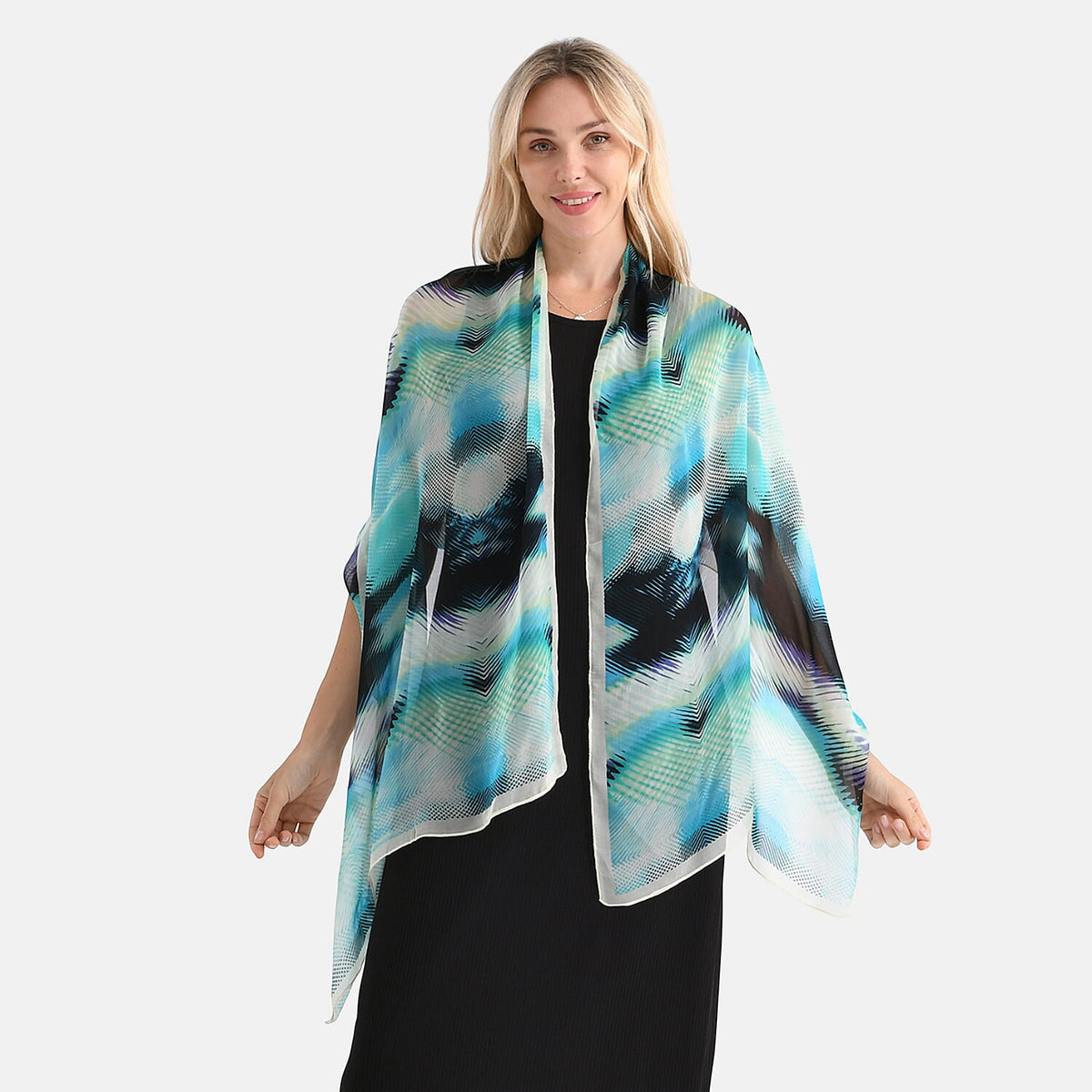 La Marey Mulberry Silk Printed Scarf (175 x 65cm) - Blue Black V32658992 0