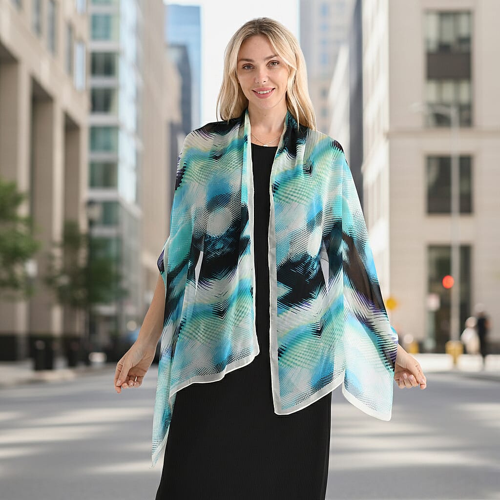 La Marey Mulberry Silk Printed Scarf (175 x 65cm) - Blue Black V32658992 2