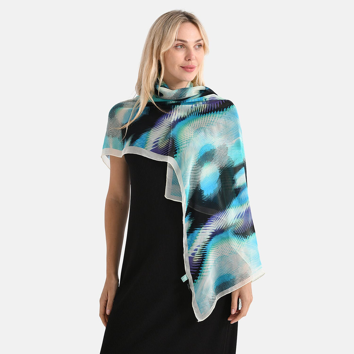 La Marey Mulberry Silk Printed Scarf (175 x 65cm) - Blue Black V32658992 3