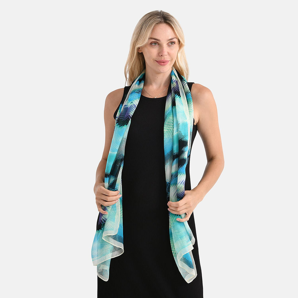 La Marey Mulberry Silk Printed Scarf (175 x 65cm) - Blue Black