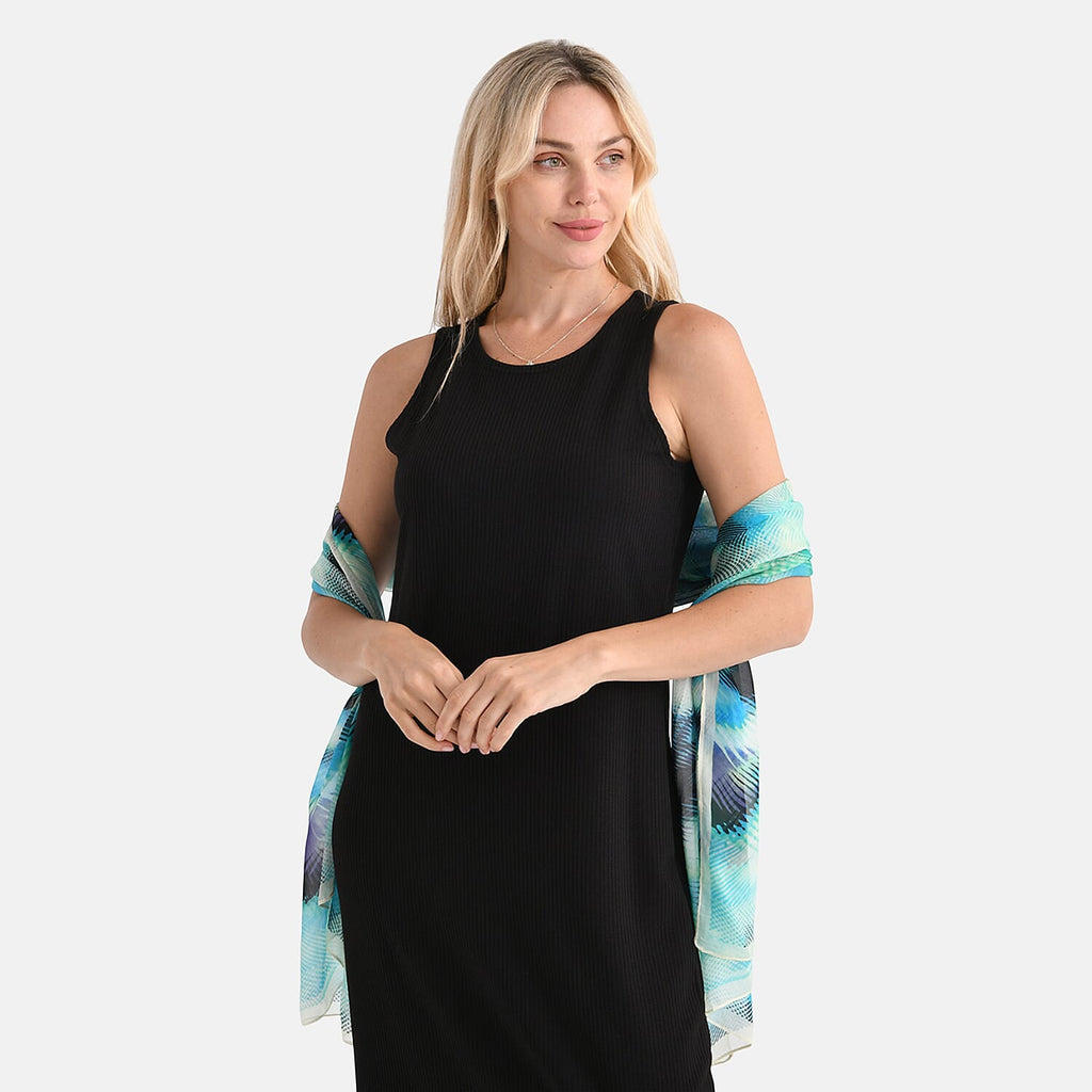 La Marey Mulberry Silk Printed Scarf (175 x 65cm) - Blue Black