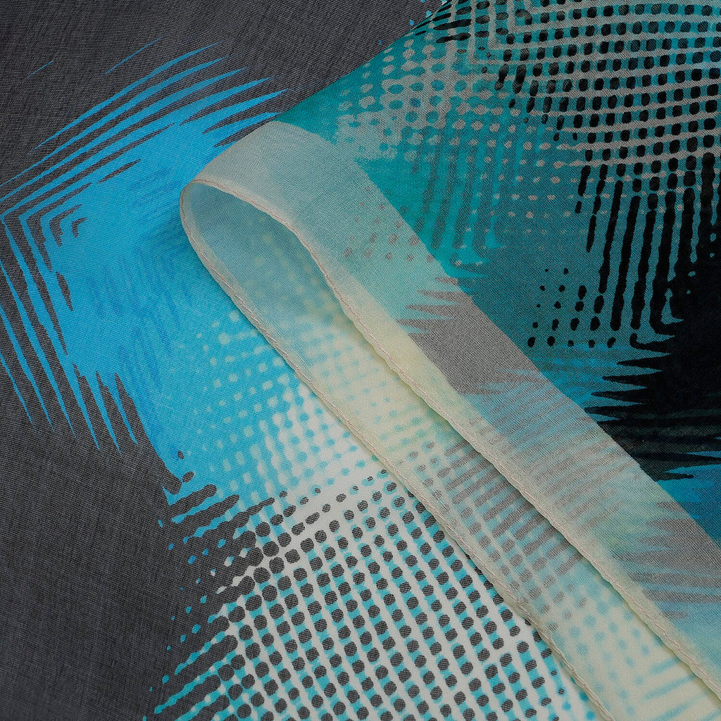 La Marey Mulberry Silk Printed Scarf (175 x 65cm) - Blue Black