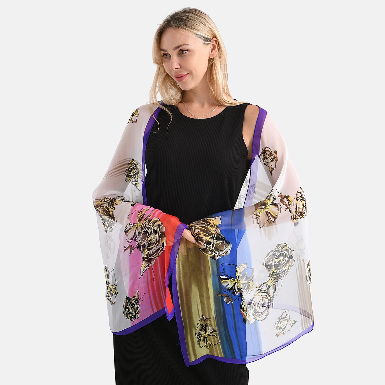 La Marey Mulberry Silk Printed Scarf (175 x 65cm) - Multi Colour V32528891 0