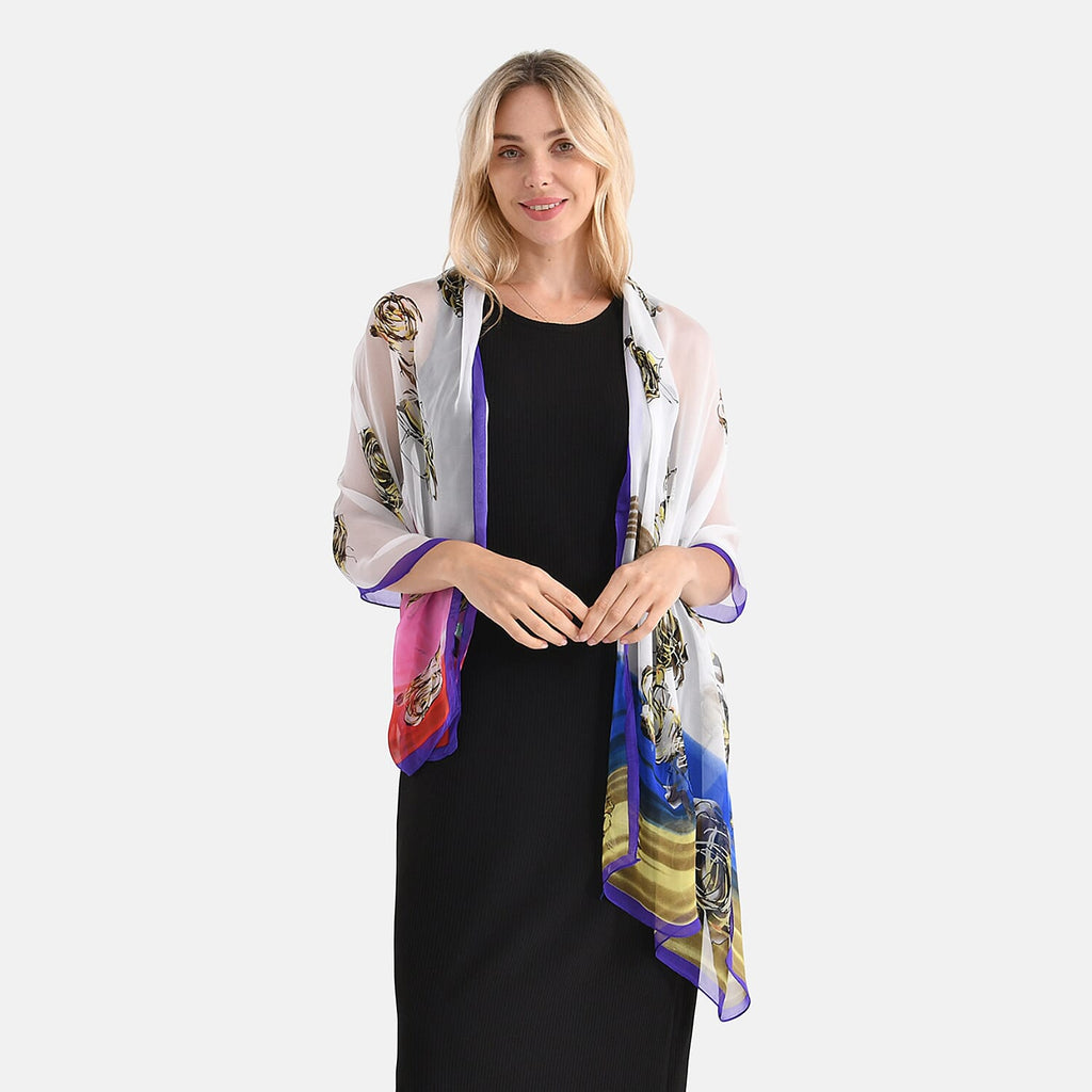 La Marey Mulberry Silk Printed Scarf (175 x 65cm) - Multi Colour