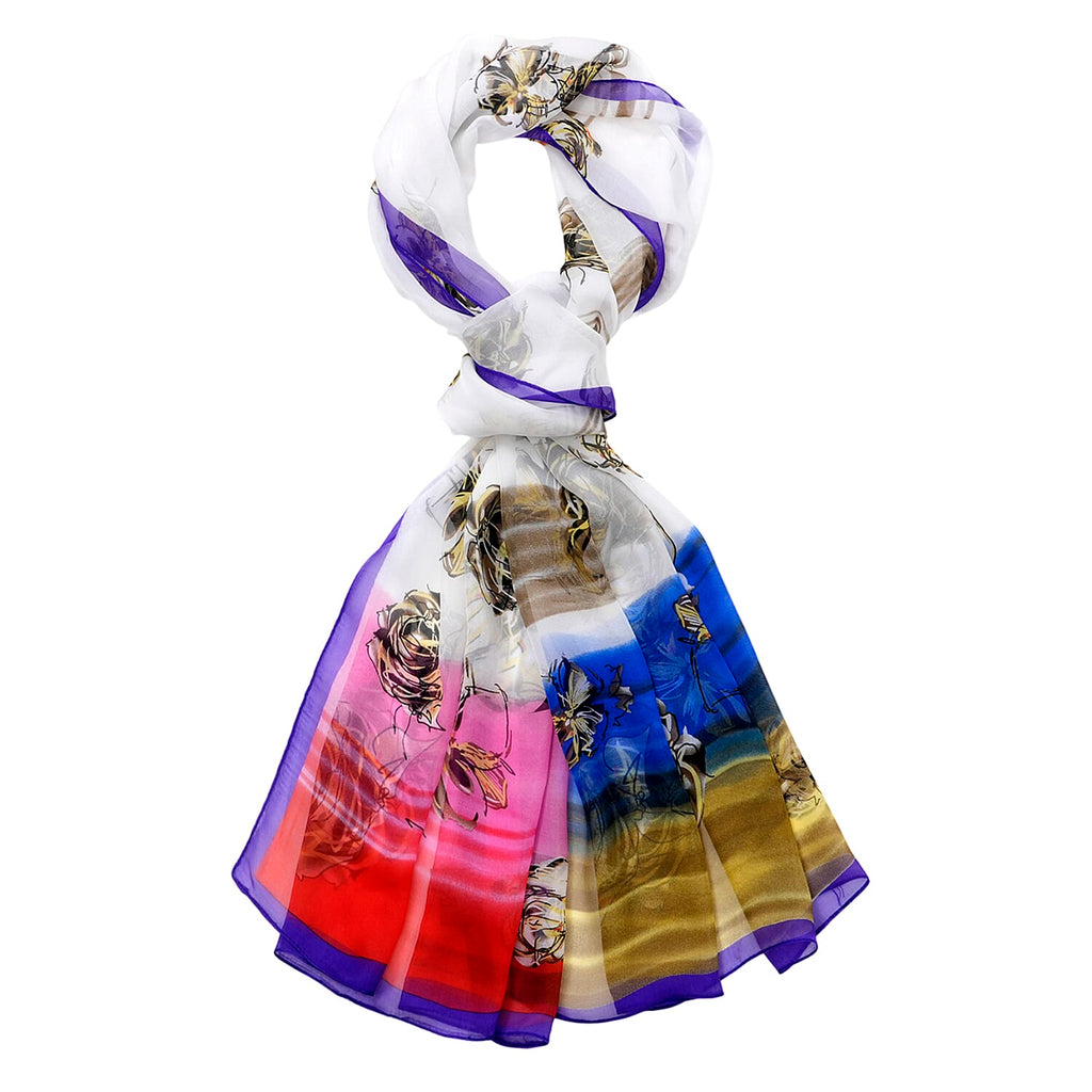La Marey Mulberry Silk Printed Scarf (175 x 65cm) - Multi Colour