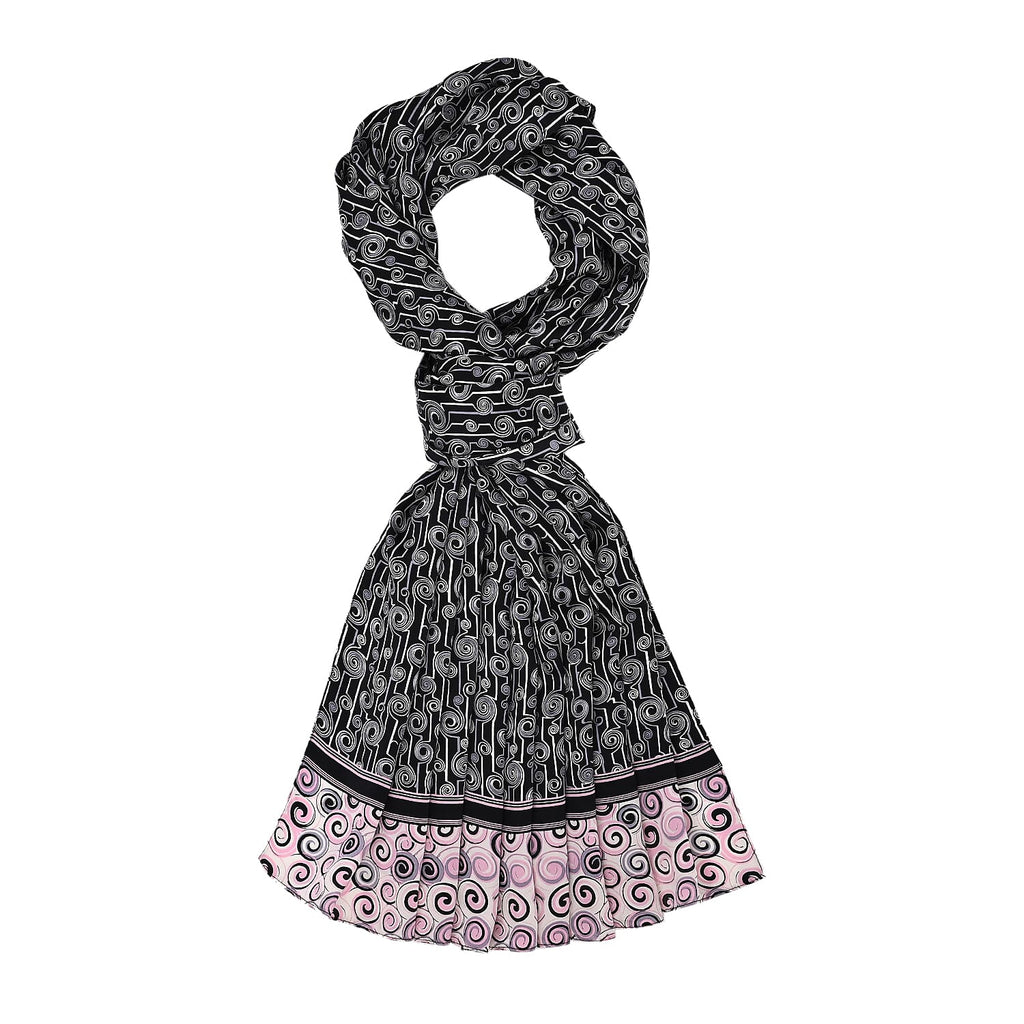 La Marey 100% Mulberry Silk Printed Scarf (Size 170x55cm) - Black, White & Red