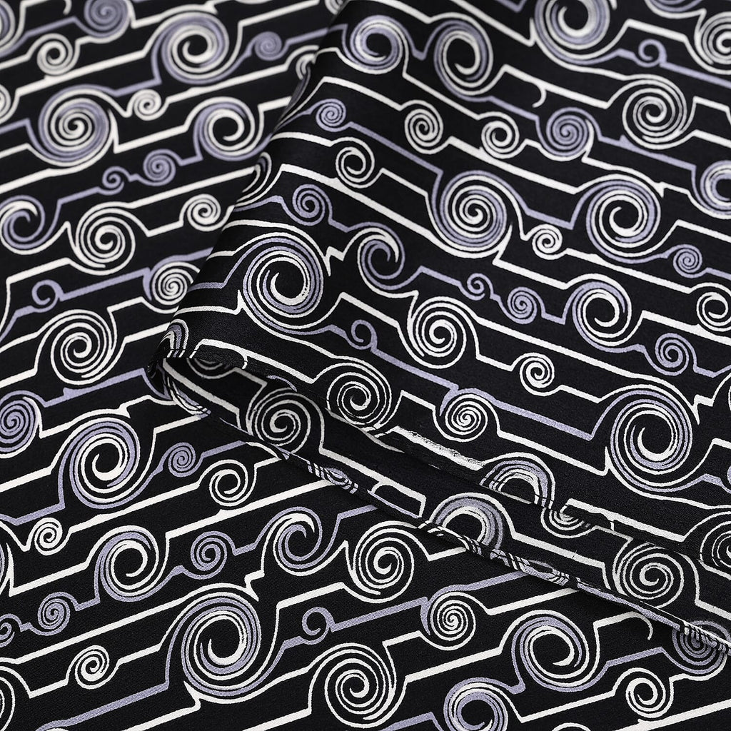 La Marey 100% Mulberry Silk Printed Scarf (Size 170x55cm) - Black, White & Red