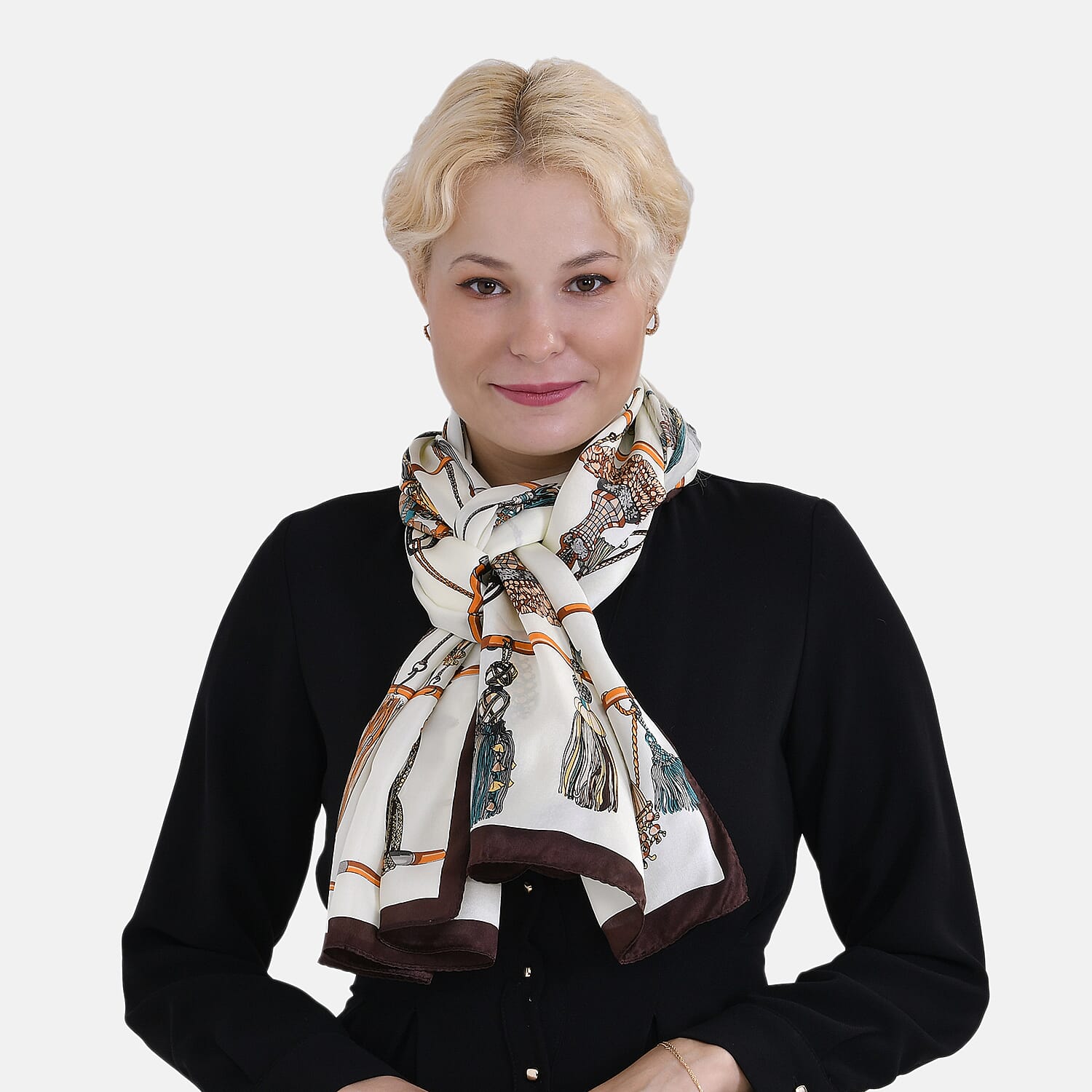 La Marey Mulberry Silk Printed Scarf - Black White and Red 7834241 2