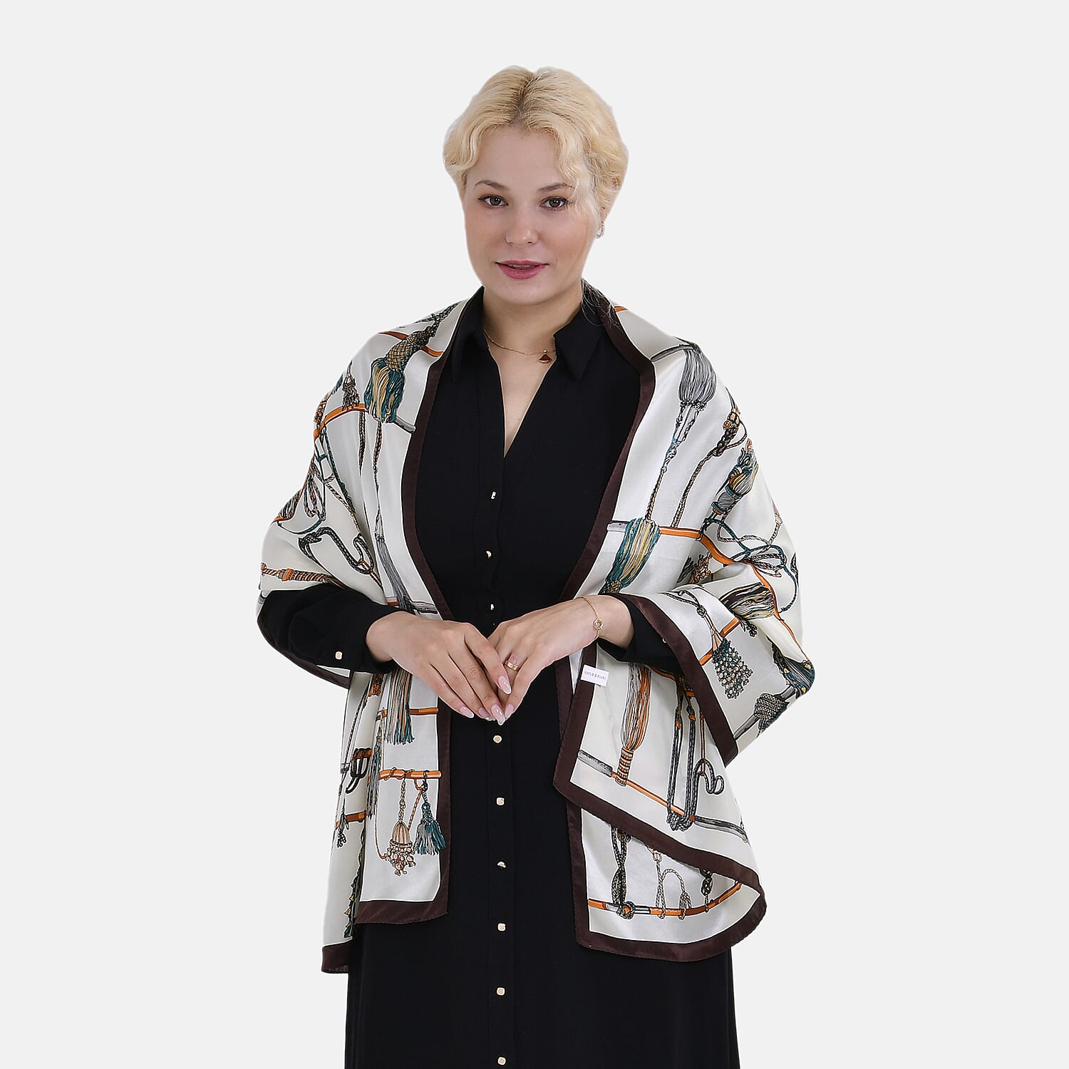 La Marey Mulberry Silk Printed Scarf - Black White and Red 7834241 3