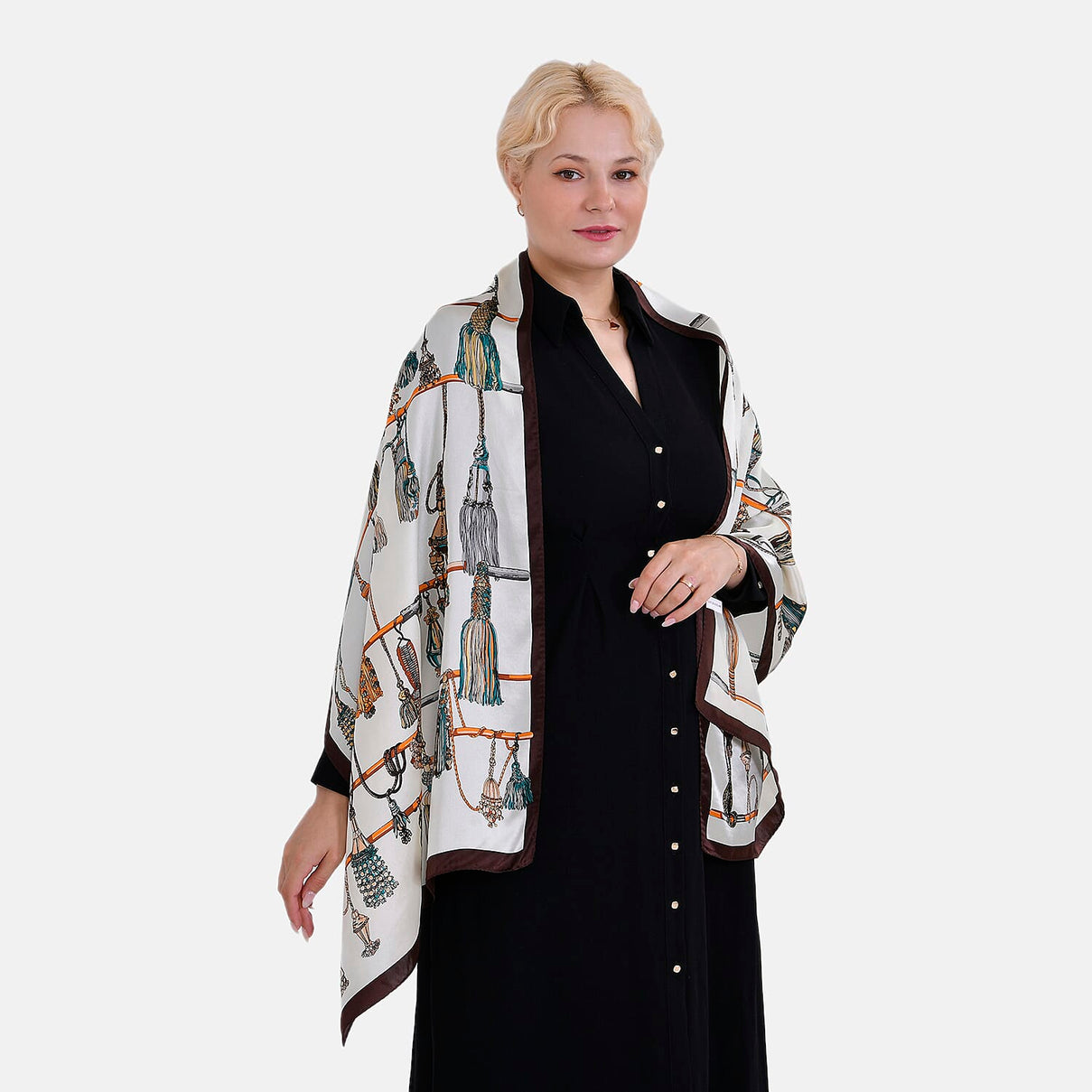 La Marey Mulberry Silk Printed Scarf - Black White and Red 7834241 4