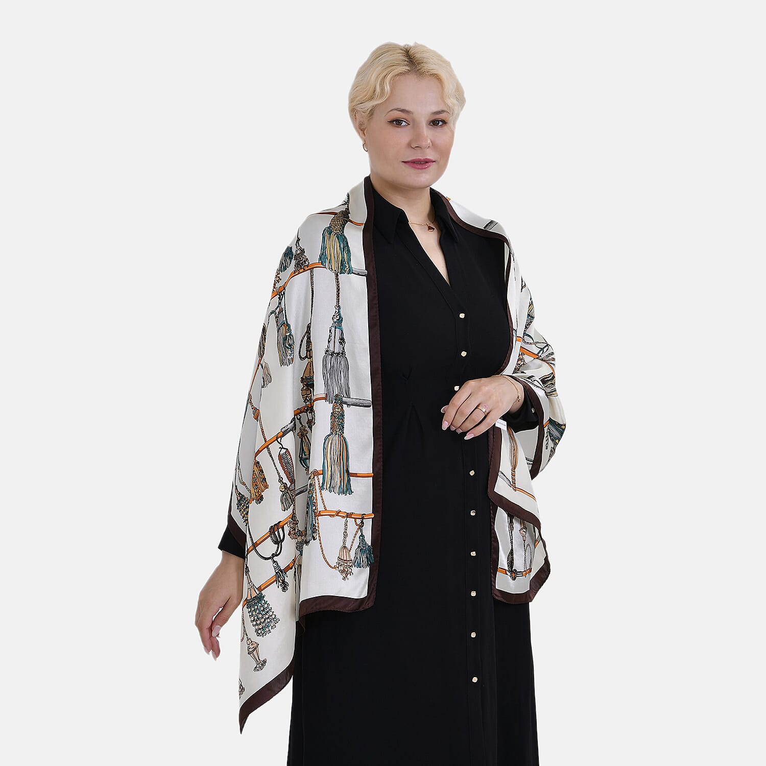 La Marey Mulberry Silk Printed Scarf - Black White and Red 7834241 4