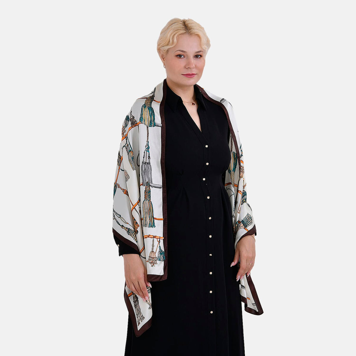 La Marey Mulberry Silk Printed Scarf - Black White and Red 7834241 5