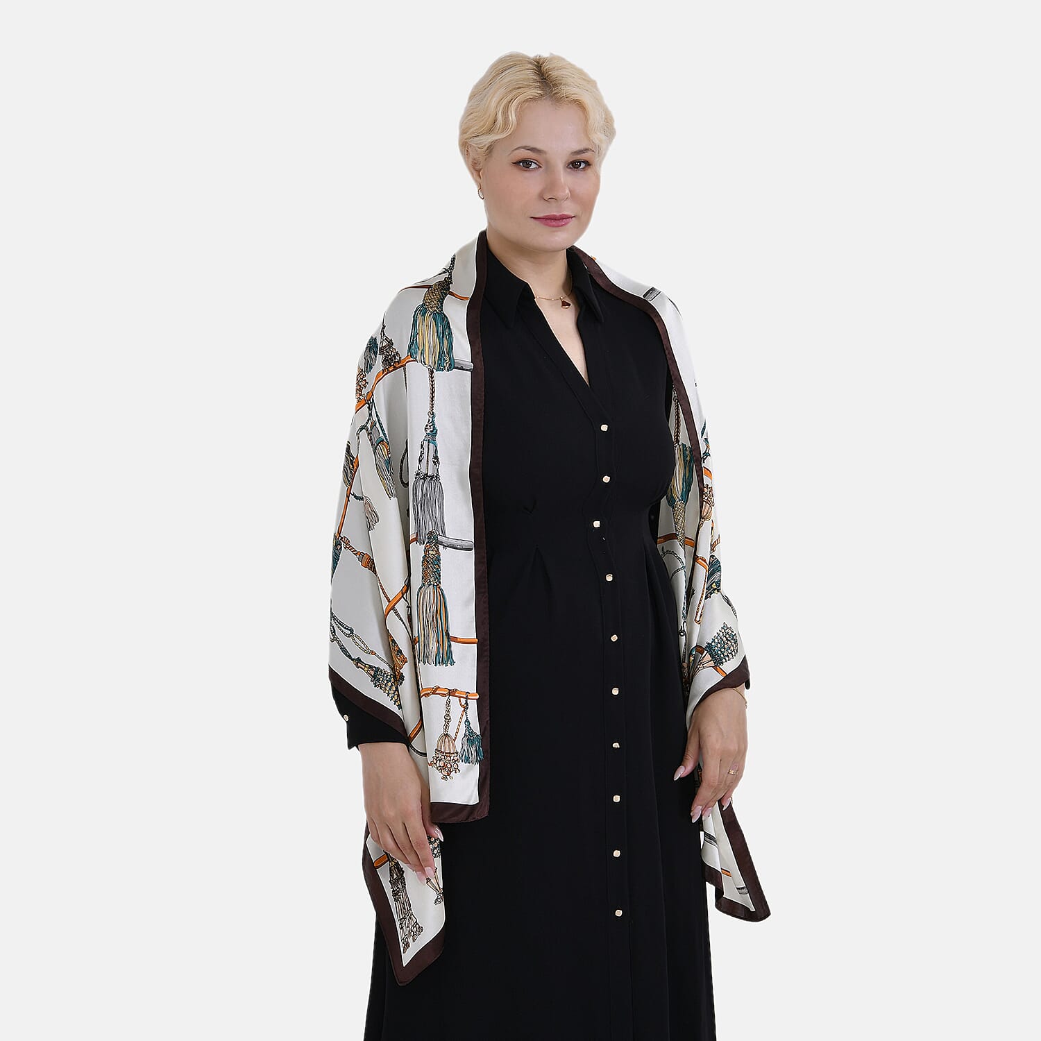 La Marey Mulberry Silk Printed Scarf - Black White and Red 7834241 5