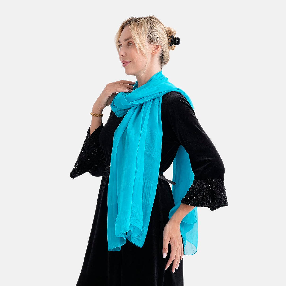 La Marey 100% Mulberry Silk Scarf (199 x 98cm) - Blue 8525911 2