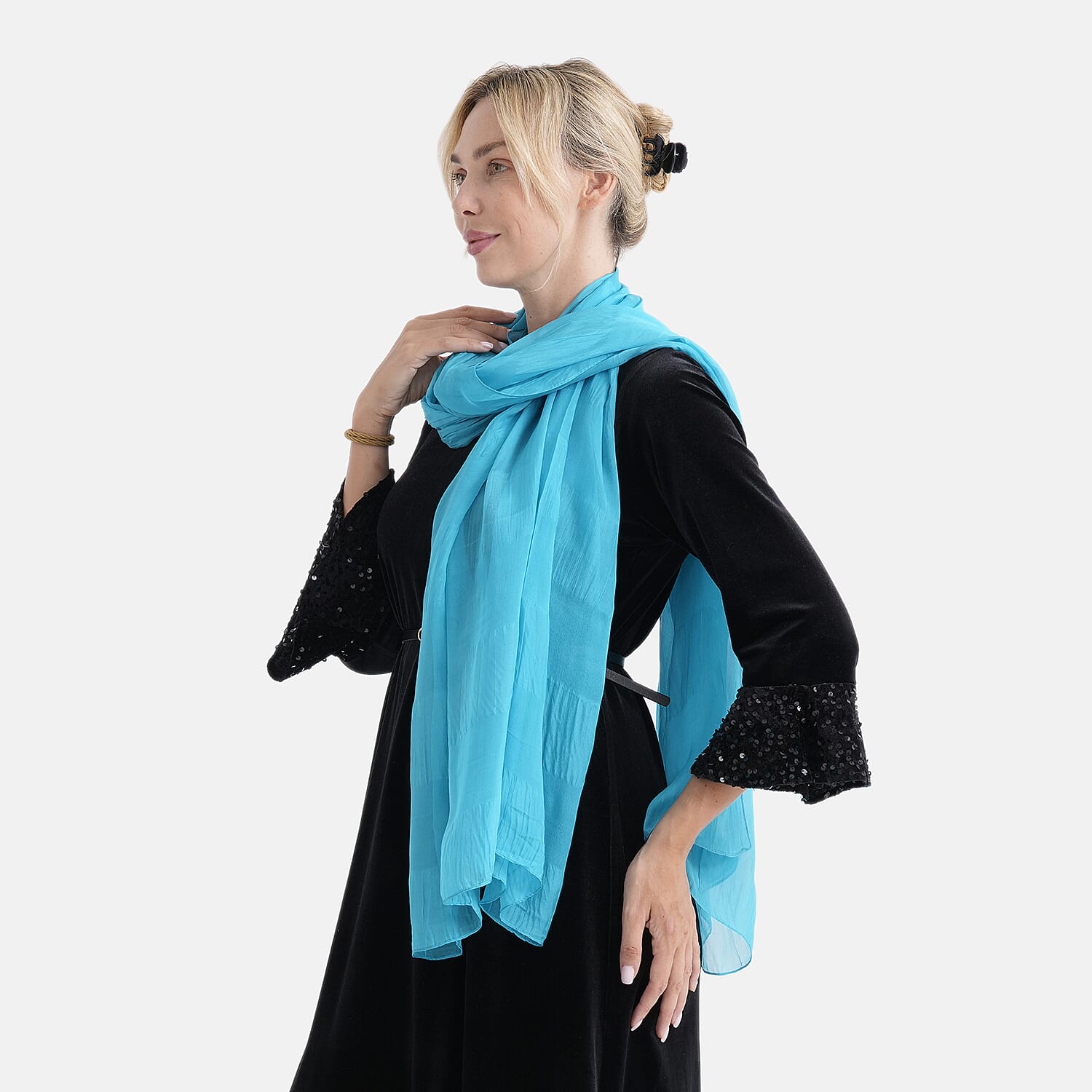 La Marey 100% Mulberry Silk Scarf (199 x 98cm) - Blue 8525911 2