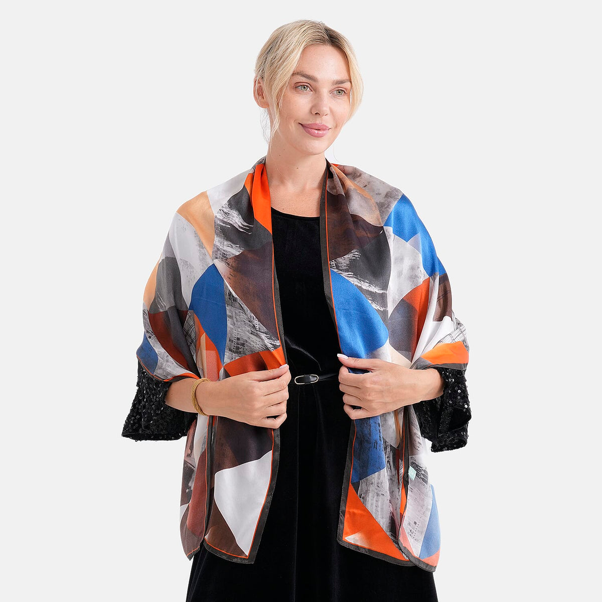 La Marey 100% Mulberry Silk Printed Scarf (170 x 55cm) - Multicolour V32556518 0