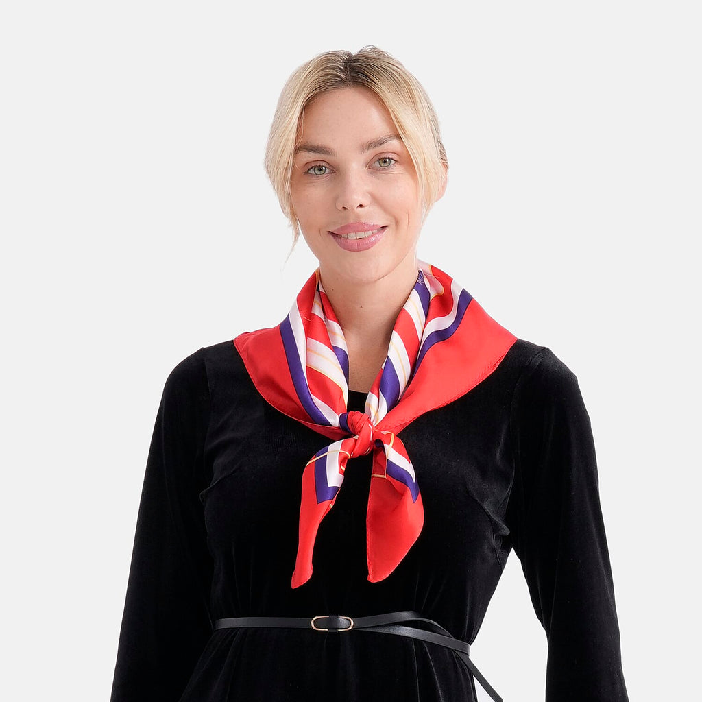 La Marey 100% Mulberry Silk Scarf (70 x 70cm) - Red & Navy