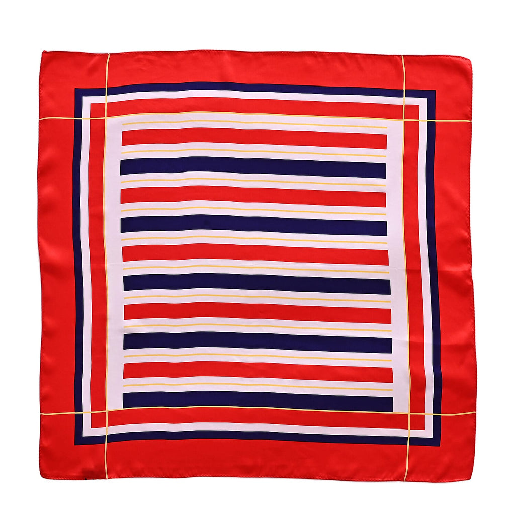 La Marey 100% Mulberry Silk Scarf (70 x 70cm) - Red & Navy