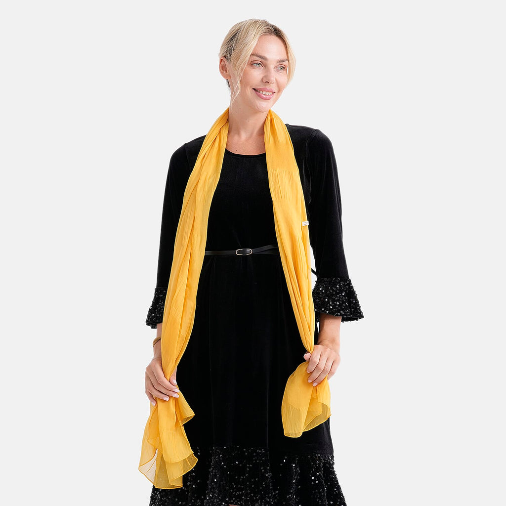 La Marey 100% Mulberry Silk Scarf (198 x 98cm) - Yellow