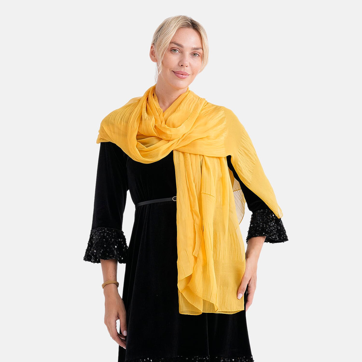 La Marey 100% Mulberry Silk Scarf (198 x 98cm) - Yellow 8525903 4