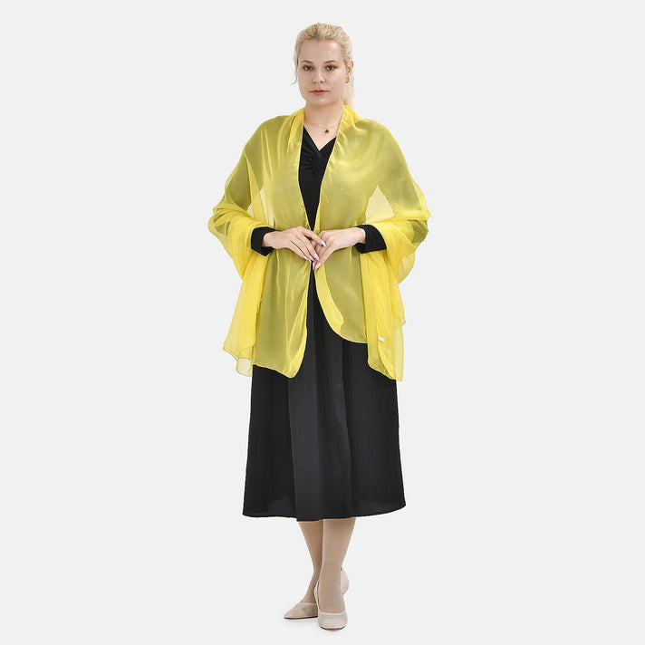 LA MAREY 100% Mulberry Silk Solid Scarf (Size 180x110 cm) - Yellow 7669430 1