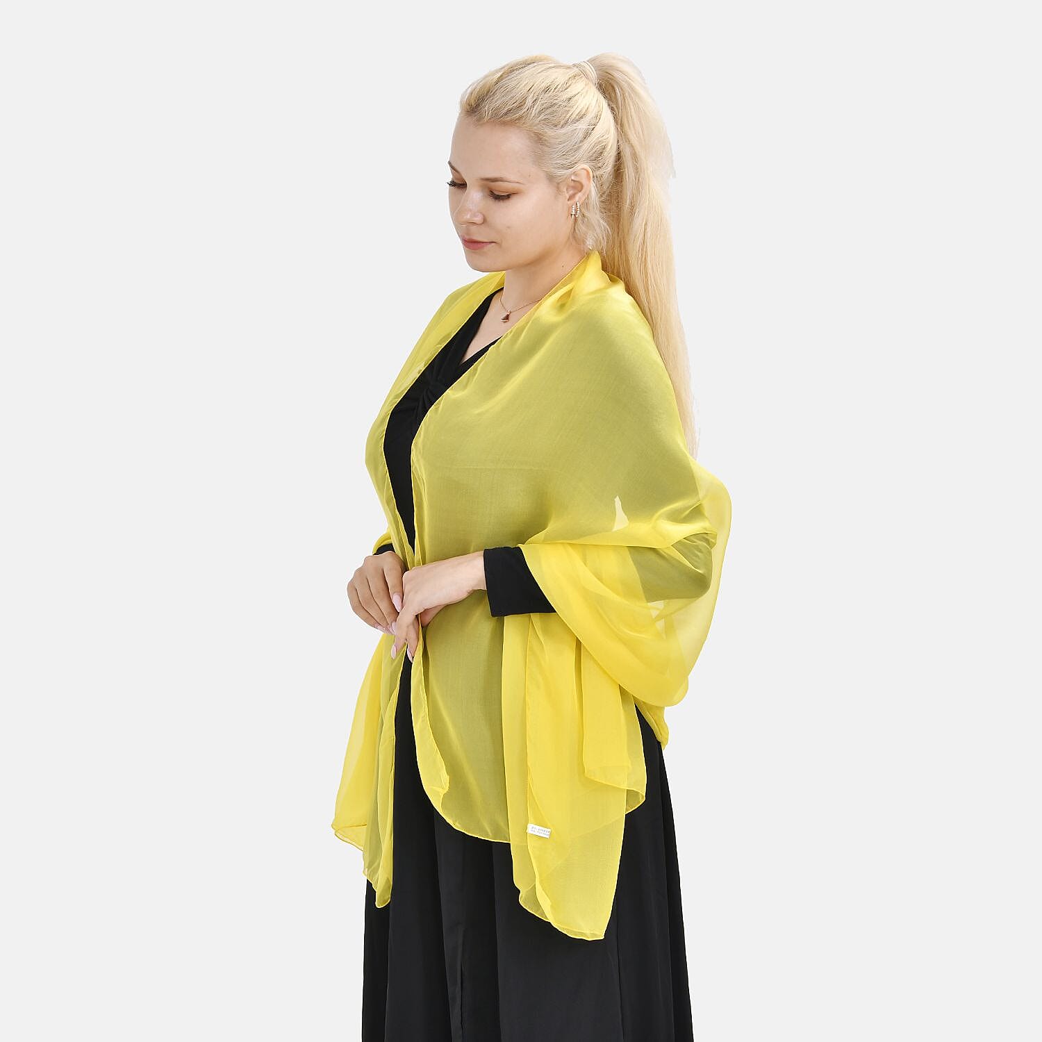 LA MAREY 100% Mulberry Silk Solid Scarf (Size 180x110 cm) - Yellow 7669430 2