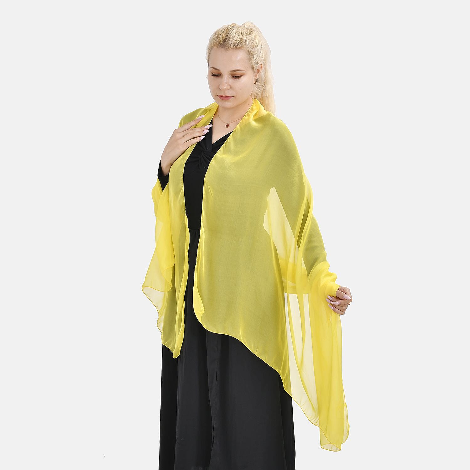 LA MAREY 100% Mulberry Silk Solid Scarf (Size 180x110 cm) - Yellow 7669430 3