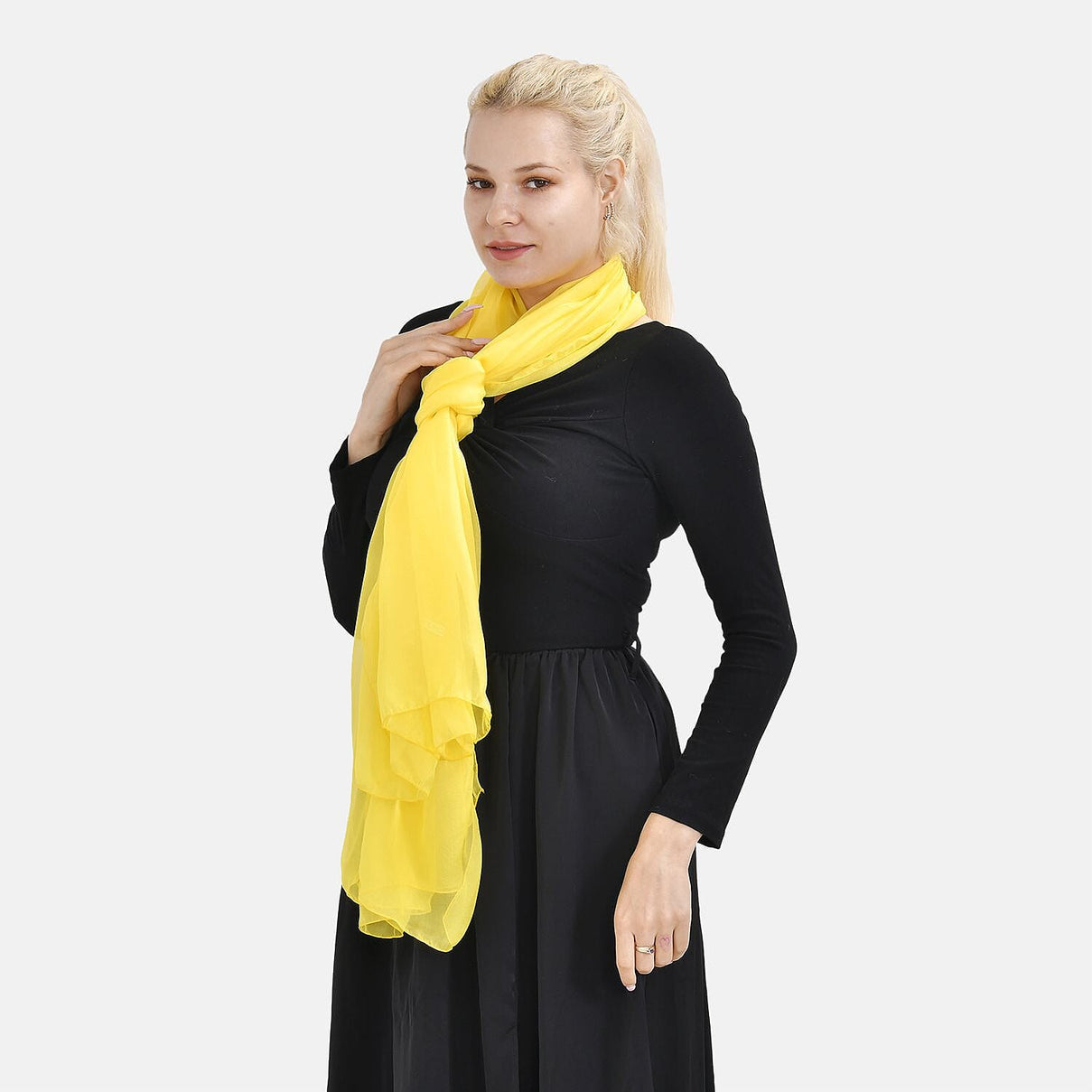 LA MAREY 100% Mulberry Silk Solid Scarf (Size 180x110 cm) - Yellow 7669430 4