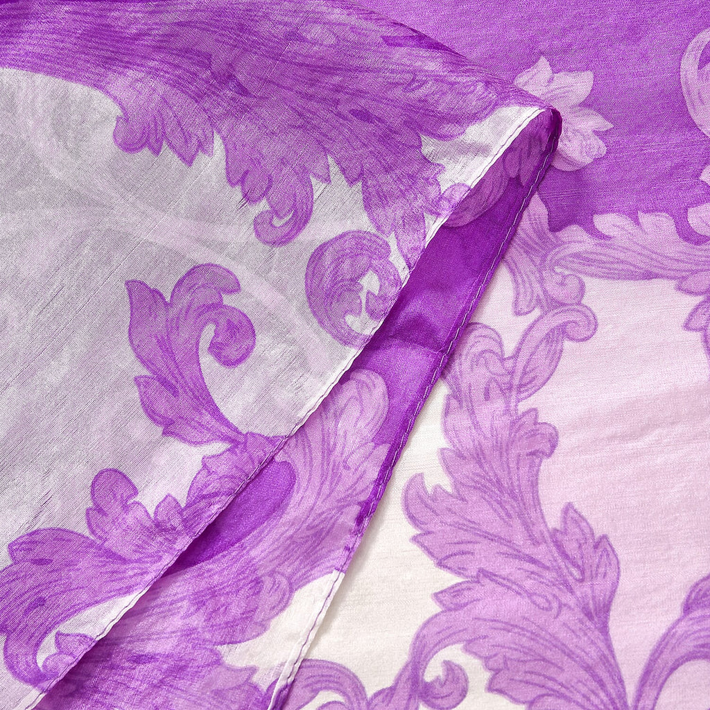 La Marey 100% Mulberry Silk Printed Chiffon Scarf (Size 180x110cm) - Purple - White