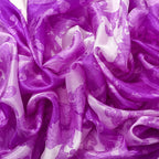 La Marey 100% Mulberry Silk Printed Chiffon Scarf (Size 180x110cm) - Purple - White