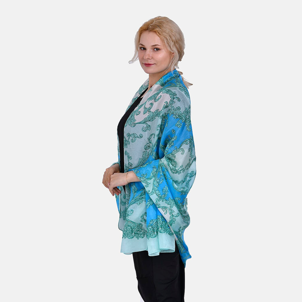 La Marey Mulberry Silk Tie and Dye Scarf (Size 110x1 cm) - White & Blue