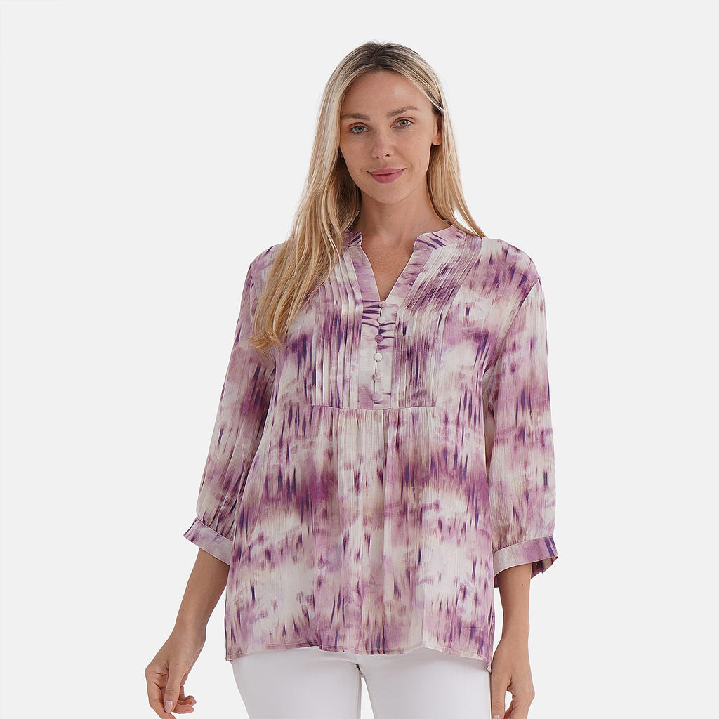 LA MAREY Womens Viscose Blend Abstract Print Button Blouse (Size L) - Pink