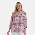 LA MAREY Womens Viscose Blend Abstract Print Button Blouse (Size L) - Pink