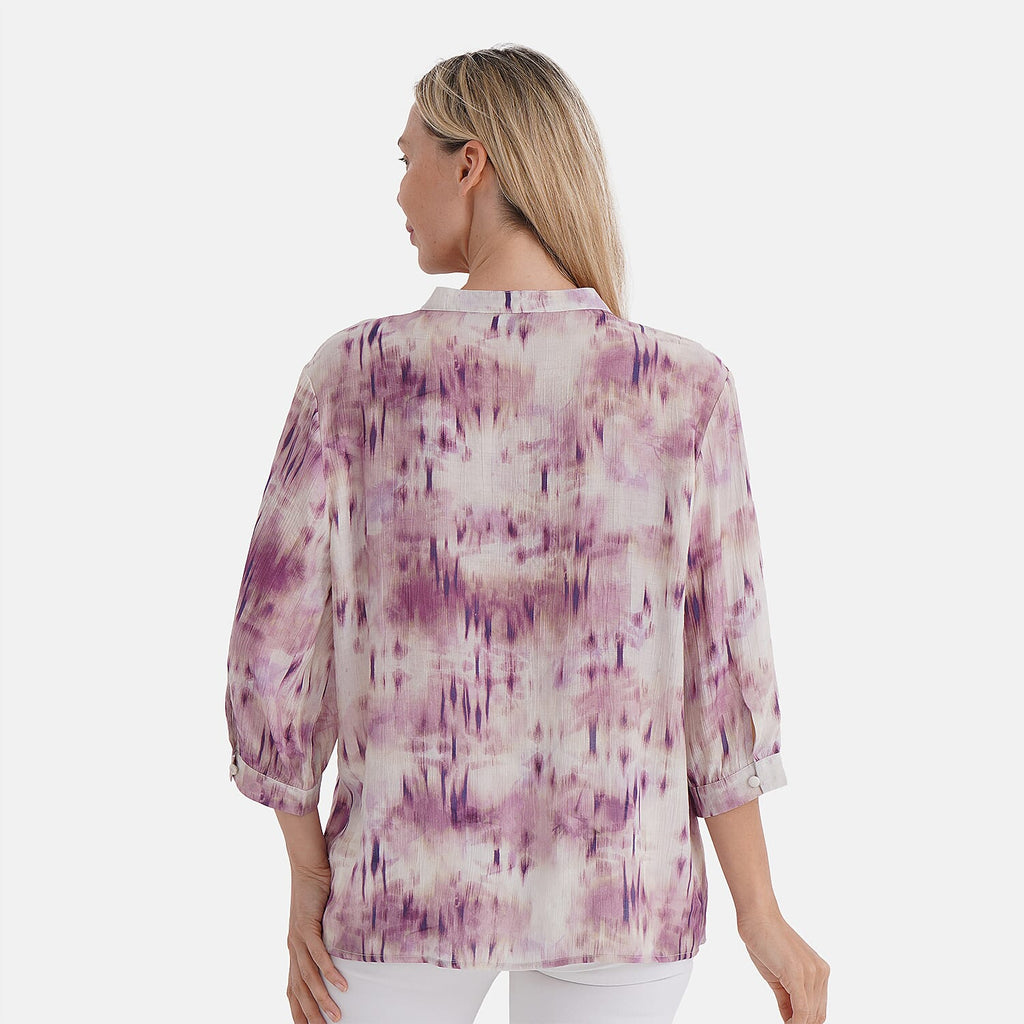 LA MAREY Womens Viscose Blend Abstract Print Button Blouse (Size L) - Pink
