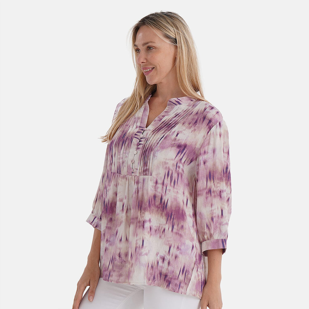 LA MAREY Womens Viscose Blend Abstract Print Button Blouse (Size L) - Pink