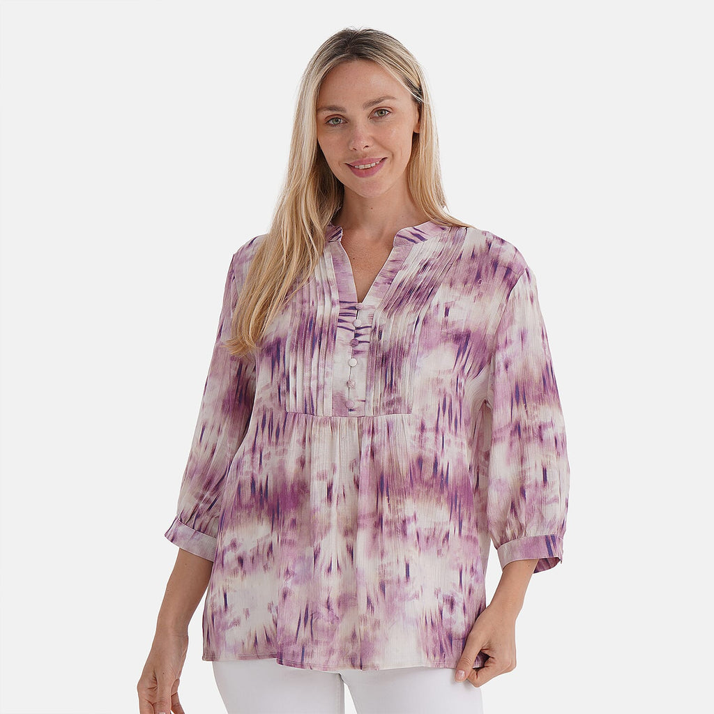 LA MAREY Womens Viscose Blend Abstract Print Button Blouse (Size L) - Pink