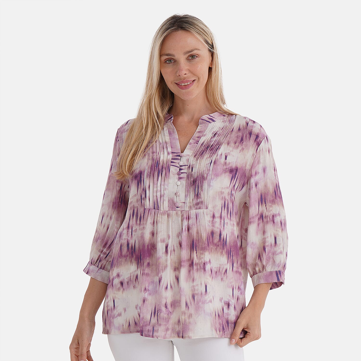 LA MAREY Womens Viscose Blend Abstract Print Button Blouse (Size L) - Pink 8106767 4