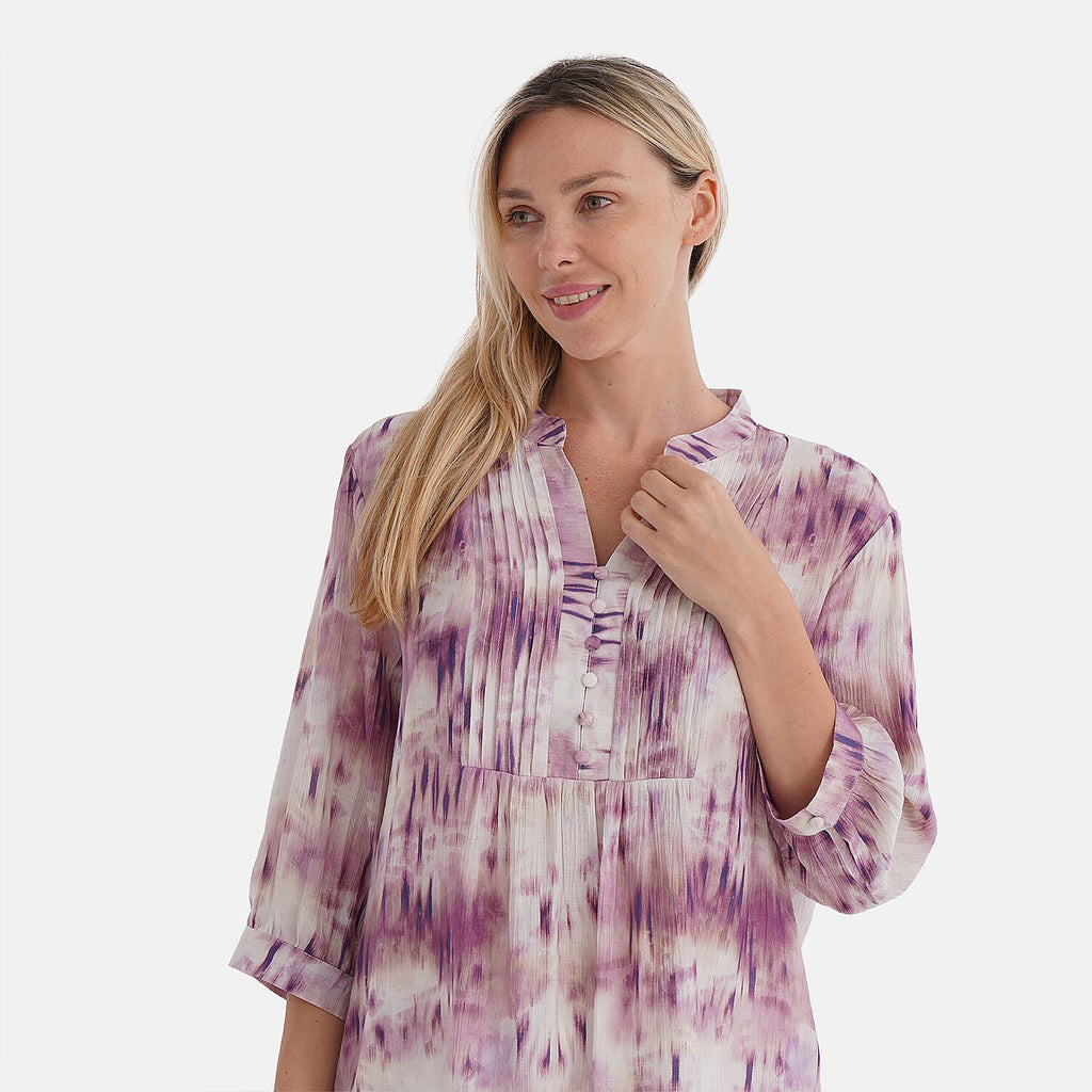 LA MAREY Womens Viscose Blend Abstract Print Button Blouse (Size L) - Pink