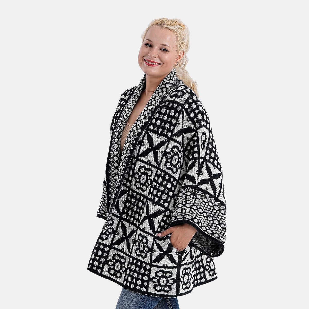 La Marey Oversized Cardigan (Size 10 to 22) - Black &amp; White 8201251 3