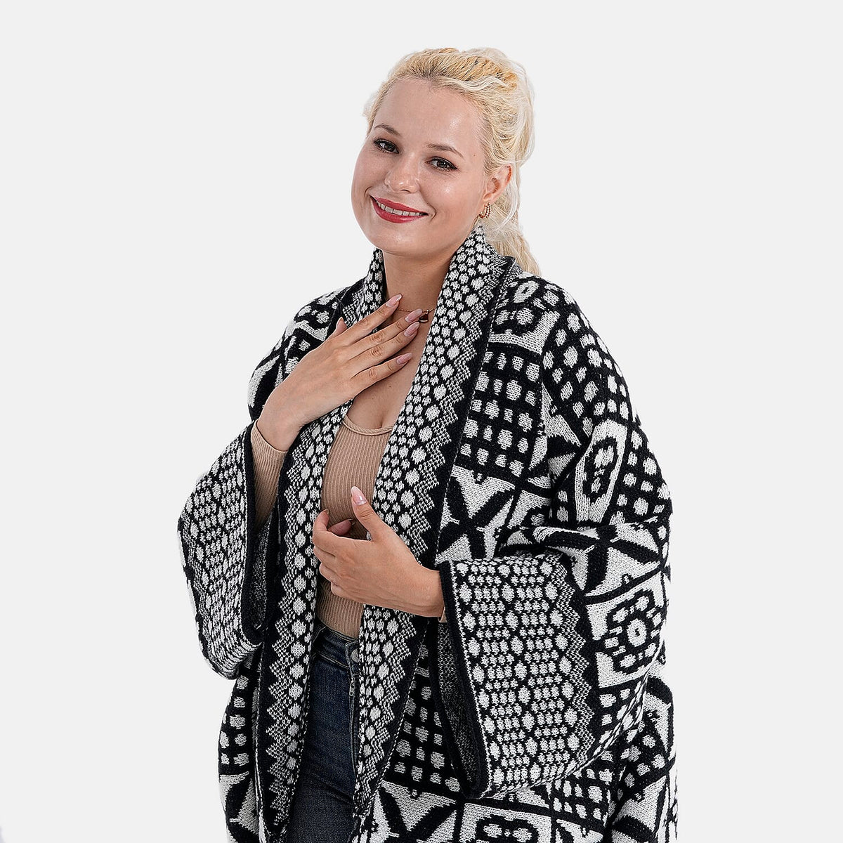 La Marey Oversized Cardigan (Size 10 to 22) - Black &amp; White 8201251 5