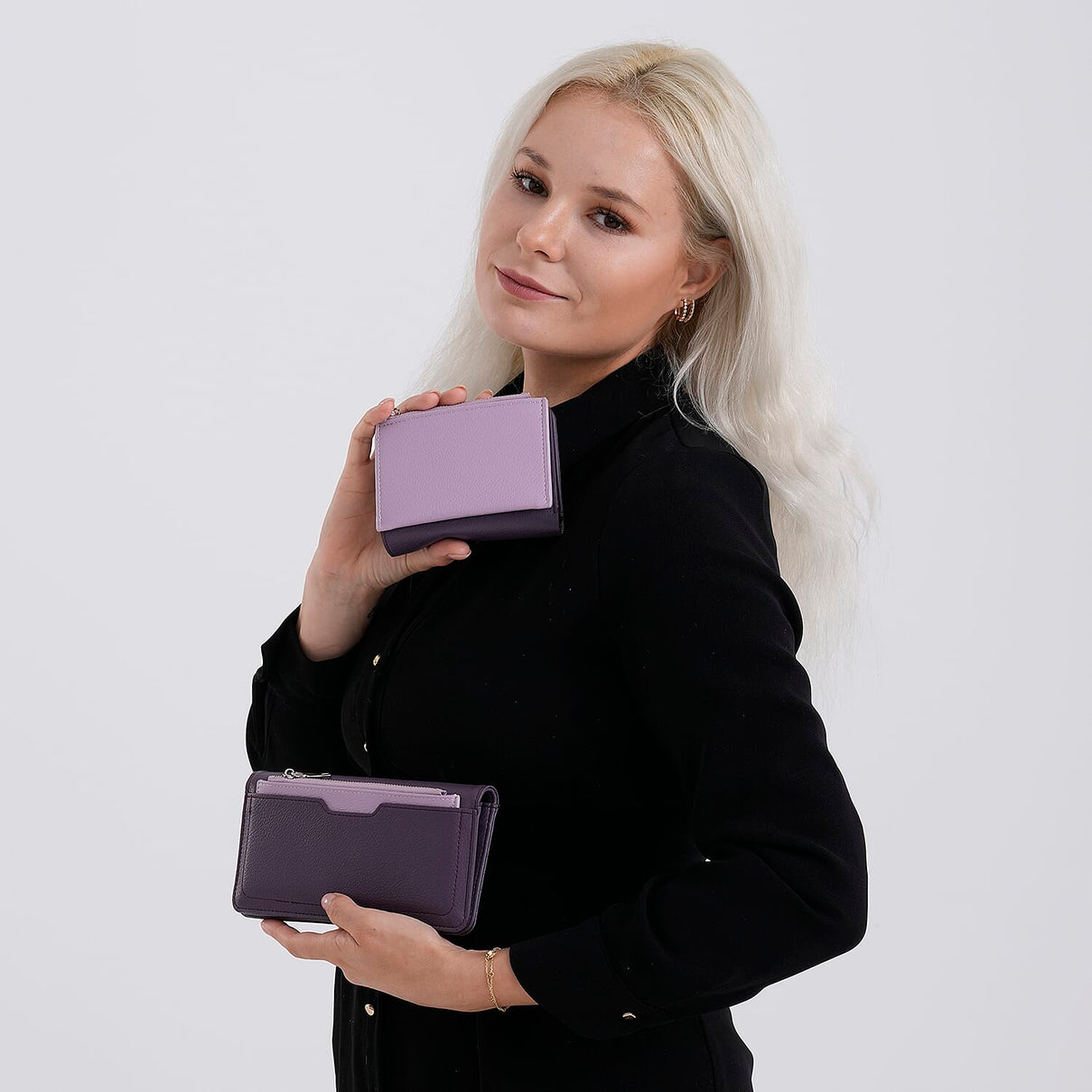 La Marey - Set of 2 RFID Blocking Wallet &amp; Card Holder - Dark &amp; Light Purple 8377063 3