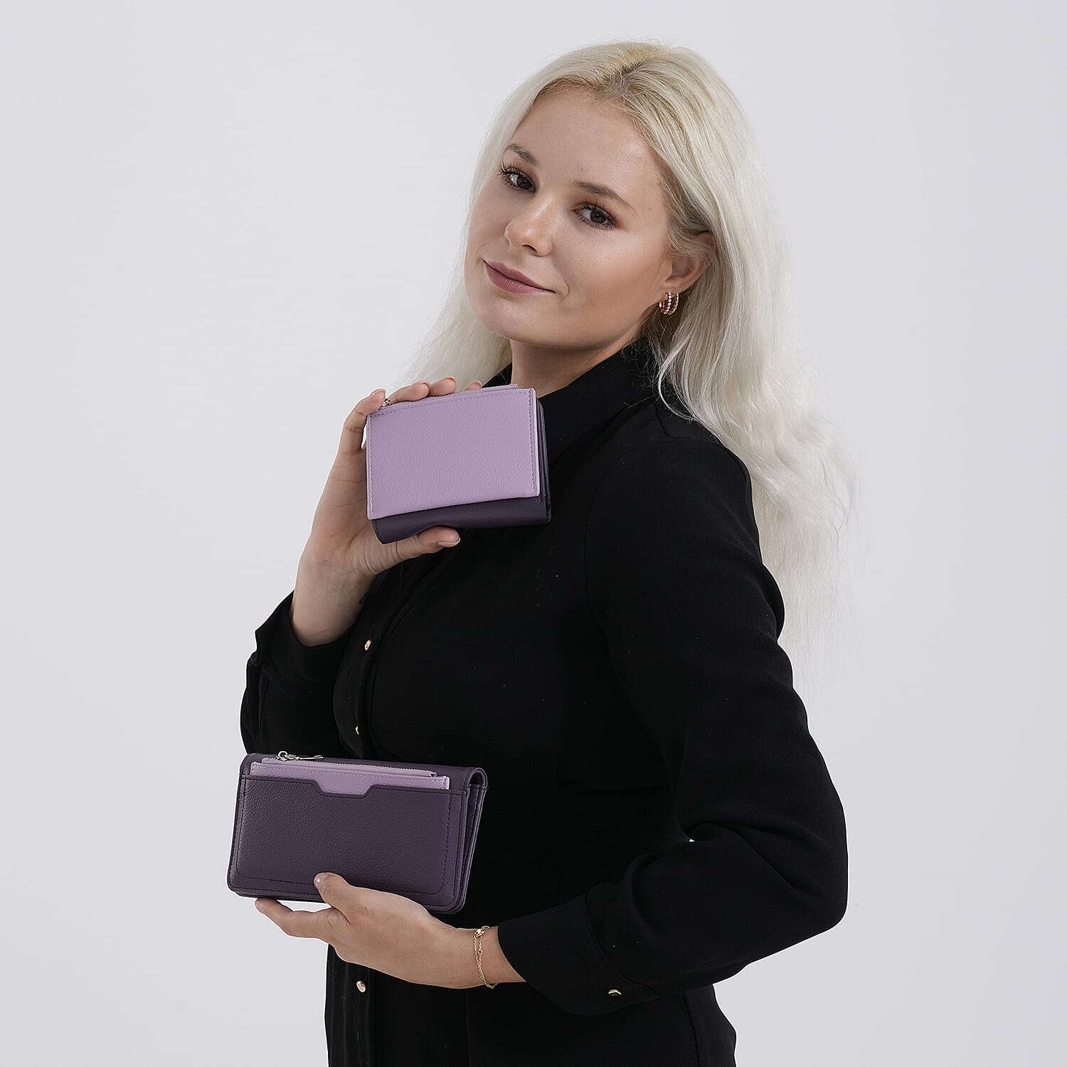 La Marey - Set of 2 RFID Blocking Wallet &amp; Card Holder - Dark &amp; Light Purple 8377063 3
